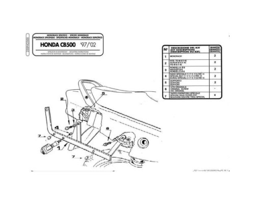 Kappa, Стелаж центрального кофра, HONDA CB 500 (97-05), CB 500S (00-05), без плити, чорний