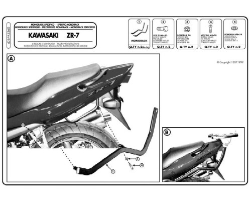Kappa, Стелаж для центрального кофра, Kawasaki ZR7/ZR7S 750 (1999-2004), чорний