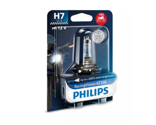 Philips мотоциклетна лампа h7 12v 55w racing vision moto +200% (інтенсивний білий ефект - вібраційкий - гомологація)
