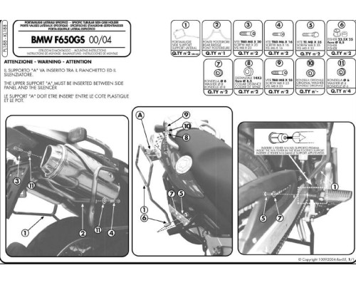 Kappa, Стелаж Бічні футляри Monokey, для BMW F 650GS (00-07), підходить для Monokey Retro-Fit K-Venture Alu та K'Mission Alu, Чорний