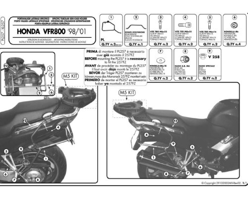 Kappa VFR 800 Стелаж Бічні футляри Monokey HONDA 1998-2001 Чорний