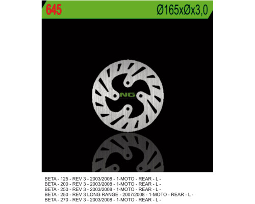 Ng задній гальмівний диск beta rev 3 125/200/250/270 '03-'08 (165x3) (4x10.5mm)