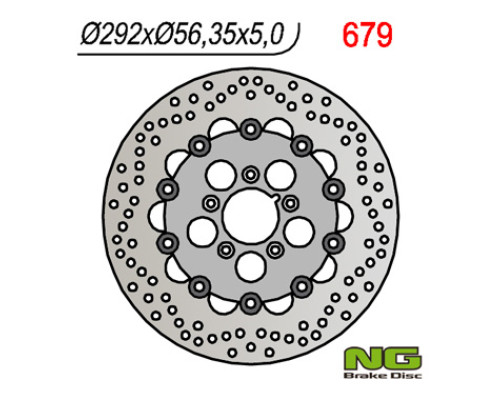 Ng гальмівний диск передній harley-davidson 883/1200/1340/1450/1584/1690/1802 плаваючий (292x56.3x5) (5x8.5mm)