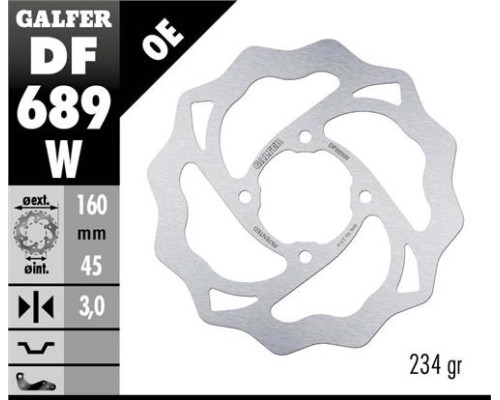 Galfer задній гальмувальний диск ktm 65 sx '98-'22, gas gas mc 65 '21-22 (160x45x3) (4x6,5mm) хвиля
