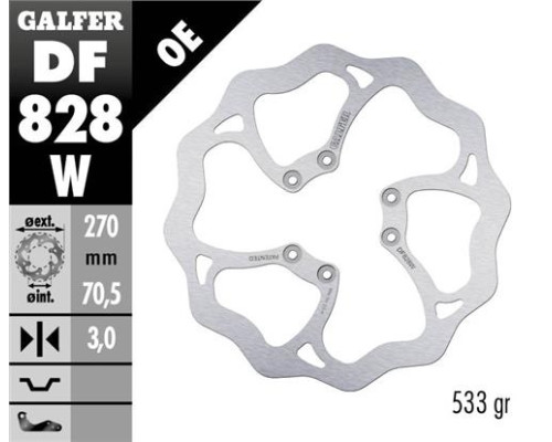 Гальмувальний диск передний galfer tm racing en 125/250/450/530 '04-14, en 125/300 '15-21, mx 125-530 '05- (270x70,5x3mm) (6x6,5mm) wave