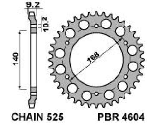 Pbr задня зірочка 4604 42 c45 husqvarna nuda 900r 12 (ланцюг 525)