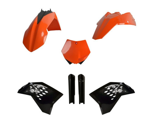 Пластиковий набір polisport (повний комплект) ktm sx/sx-f/xc-f '07-'10 передня панель (8664400001) та накладки на амортизатори (8398500003) колір помаранчевий