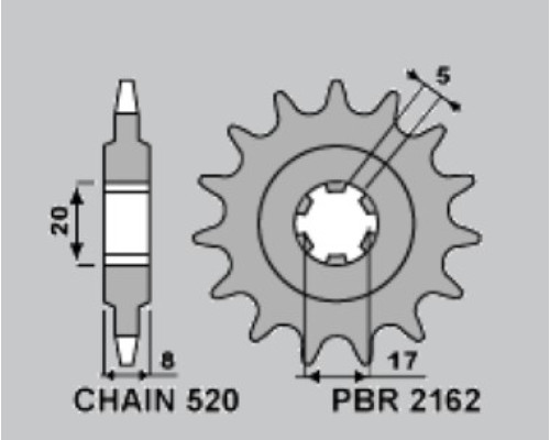 Зірочка передня pbr 2162 9 sherco 125 st '16-'17, x-ride '14-'16, 250/300 st '16-'17 (ланцюг 520)