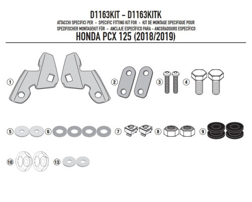 Givi 1163DT/1129DT/1129D Кріплення для вітрового скла Універсальне Чорне