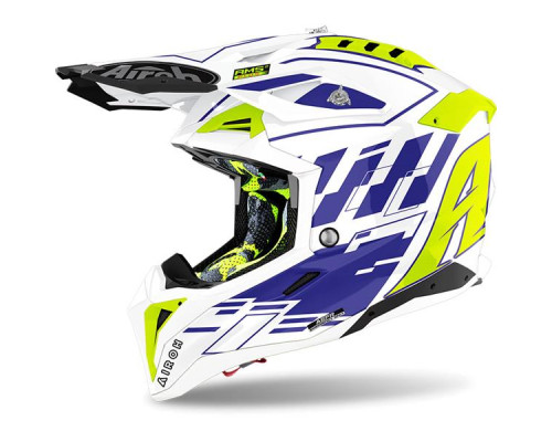 Airoh Aviator 3 Rampage Кросовий Шолом Глянцевий Синій/Білий/Жовтий Флуо Розмір M