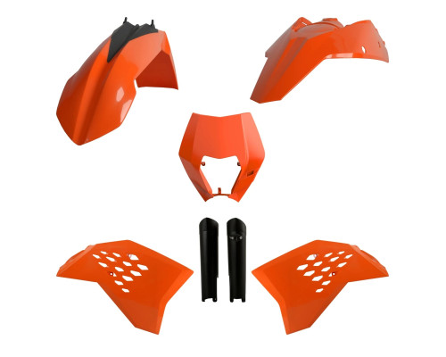 Пластиковий комплект polisport (повний комплект) ktm exc/exc-f '08-'11 передня панель (8666700001) та накладки на амортизатори (8398500003) колір помаранчевий oem