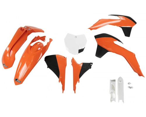 Повний пластиковий комплект UFO з чохлами для телескопів ktm sx/sxf '13-'15, sx 250 '16, колір oem '13-'14 (помаранчевий/чорний/білий) (kt515e999) (kt515e999)