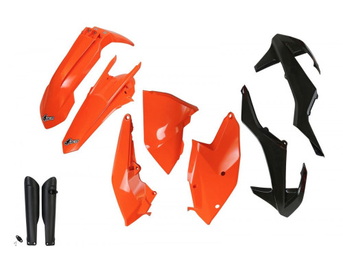 Пластиковий комплект UFO full kit з чохлами для телескопів ktm exc/exc-f tpi '17-'19, колір oem '17 та '19 oem (помаранчевий/чорний) (kt518e999)