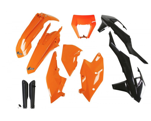 Пластиковий комплект UFO full kit з кришками телескопів ktm exc/exc-f tpi '17-'19 з кришкою ліхтаря oem (помаранчевий/чорний) (kt523e999) (kt523e999)