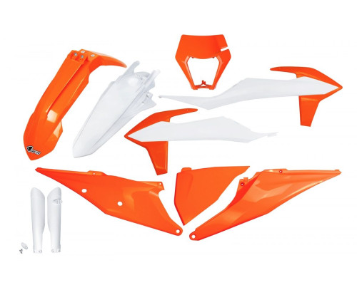 UFO повний комплект з кришками телескопів ktm exc 125 '20-'21, exc 250 / 300 tpi '20-'23, exc-f 250 / 350 / 450 / 500 '20-'23 з кришкою лампи кольору oem '23 (білий/помаранчевий)
