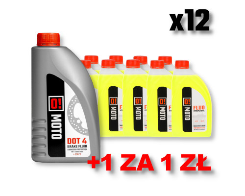 Omoto набір 12 охолоджуючої рідини 1л o! fluo xtreme cool + omoto brake fluid dot-4 o! braik fluid 455g