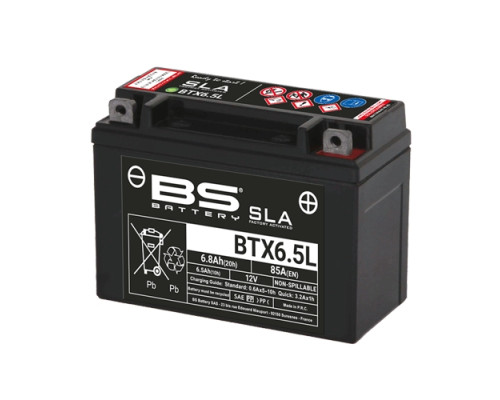 Bs батарея btx6.5l (fa) (ytx6.5l) 12v 6.8ah 139x66x102 не обслуговується - залито (85a) (10)