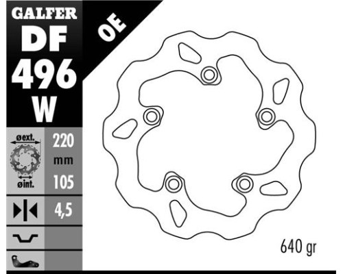Galfer задній гальмувальний диск yamaha r6 03-16, r1 04-14 (220x105x4.5) wave (ng903)