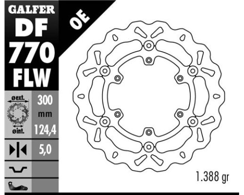 Galfer передний гальмувальний диск ktm 950/990 adventure '02-'11, lc4 620/640/660/690 (300x124,4x5) wave