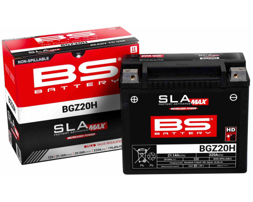 Bs 2024/11 акумулятор bgz20h max (fa) (ytx20h,ytx20-bs) 12v 120ah 176x89x154 не потрібний обслуговування - залив (підвищений крутний струм) (320a) (harley-davidson) (2)