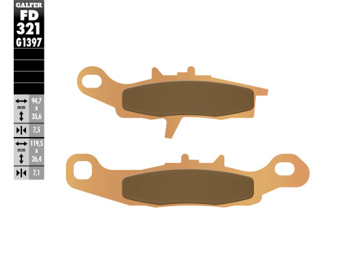 Гальмівні колодки galfer kh349 sintered metal (gold) atv (kawasaki kfx 450/700, kvf 650, suzuki lta 450, ltv 700)