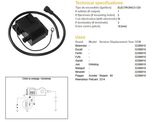 Dze coil модуль fantic/malaguti/minarelli/piaggio/betamotor