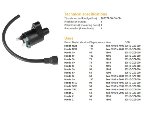 Котушка запалювання dze HONDA nsr125 93-01 (30510-gz9-000) trx90 '93-'05