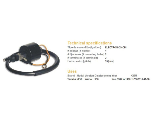 Котушка запалювання dze YAMAHA yfm 350 warrior (oem-1uy-82310-41-00)