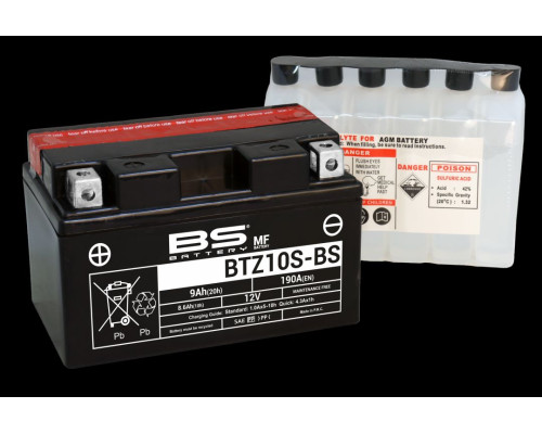 Bs акумулятор btz10s-bs (ytz10s, ytz10s-bs) 12v 8.6ah 150x86x95 не обслуговується - електроліт окремо (190a) (4) ue2019/1148