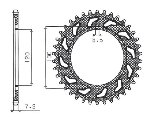Задня зірочка sunstar 4324 57 yamaha tdr 125 '93-'99 (jtr1847.57) (ланцюг 428) (432457jt)