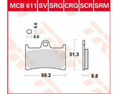 Тормозні колодки trw lucas kh252 kh380 sinter street yamaha fz6 07-10, fzs 600 98-01, mt-07 14-17, tracer 700 '16-, fz8 10-16, mt-09 16-, tdm 900 02-14, xt 1200z super '10 -, fjr 1300 01-16, xjr 1300 99-16, xv 1700 03-05, xv 1900 06-10, пер