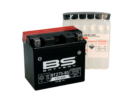 Bs батарея btz7s-bs (ytz7s, ytz7s-bs) 12v 6ah 112x69x103 не обслуговується - електроліт окремо (130a) (6) ue2019/1148