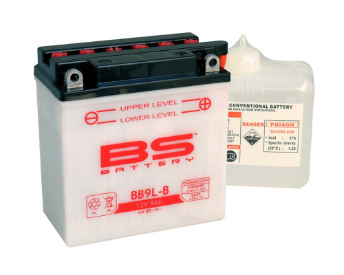Bs battery bb9l-b (yb9l-b) (12n9-3b) 12v 9ah 135x75x139 можна обслуговуватися - електроліт окремо (115a) (6) ue2019/1148