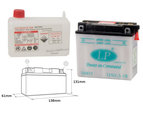 Батарея landport 12n5,5-3b (md 12n5,5-3b) 12v 5,5ah 138x61x131 можна обслуговуватися - електроліт окремо (4) ue2019/1148