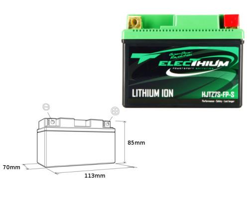 Electhium літій-іонний акумулятор з індикатором заряду hjtz7s-fp-s (113x70x85) (ytz7s, ytx7l-bs) (вага 0.6kg)