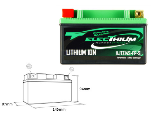 Electhium літій-іонний акумулятор з індикатором заряду hjtz14s-fp-s (145x87x94) (ytz12s, ytz14s) (вага 1,1 кг)