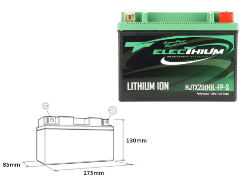 Акумулятор electhium літій-іонний з індикатором заряду hjtx20(h)l-fp-s (175x85x130) (ytx20hl-bs, ytx24hl-bs, ytx20l-bs) (вага 1,7 кг)