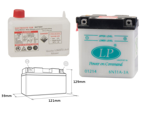Батарея landport 6n11a-3a (md 6n11a-3a) 6v 11ah 120x60x128 (з електролітом) (4) ue2019/1148