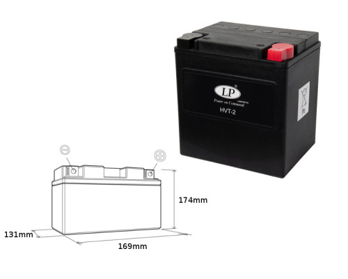 Батарея landport hvt-2 (mh hvt-2) 12v 30ah 169x131x174 heavy v-twin не обслуговується - заливається (підвищений крутний струм 400a) (правий +) (2)