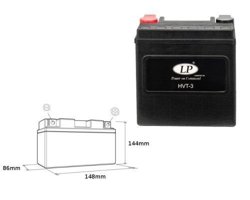 Батарея landport hvt-3 (mh hvt-3) 12v 14ah 148x86x144 heavy v-twin не обслуговується - заливається (підвищений круточний струм 220a) (правий +) (3)