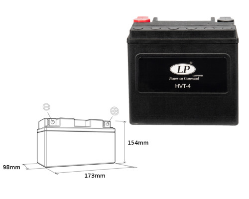 Батарея landport hvt-4 (mh hvt-4) 12v 22ah 173x98x154 heavy v-twin не обслуговується - заливається (підвищений круточний струм 325a) (правий +) (2)
