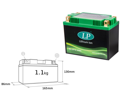 Літій-іонна батарея landport lifepo4 lfp16 (ml lfp16) (165x86x130) (yb16b, yb16clb, yb18a, yb18la2, syb16lb) (вага 1100 г) (6)