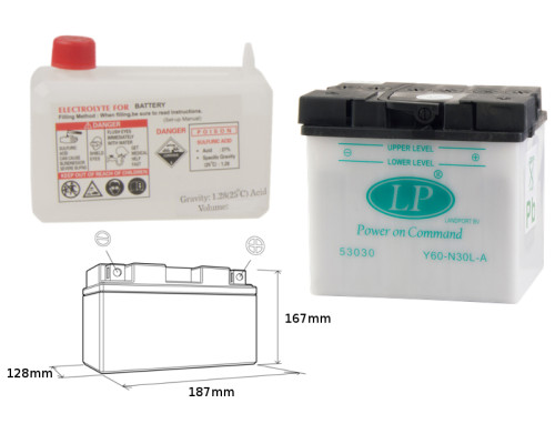 Батарея landport y60-n30l-a (md l60-n30l-a) 12v 30ah 187x130x170 (g60n30la) можна обслуговуватися - електроліт окремо (2) ue2019/1148