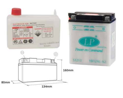 Батарея landport yb12al-a2 (md lb12al-a2) 12v 12ah 135x81x161 (gb12ala) можна обслуговуватися - електроліт окремо (4) ue2019/1148