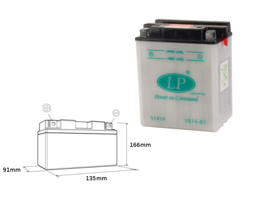 Батарея landport yb14-b2 (mb yb14-b2) 12v 14ah 135x91x167 обслуговується - без електроліту (5)