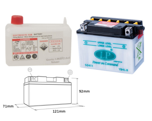 Батарея landport yb4l-b (md lb4l-b) 12v 4ah 121x71x93 (gb4lb) можна обслуговуватися - електроліт окремо (4) eu2019/1148