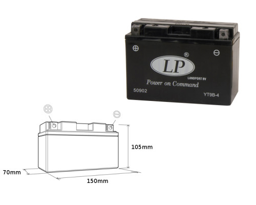 Батарея landport yt9b-4 (ms lt9b-4) 12v 8ah 150x69x105 не обслуговується - залит (6)