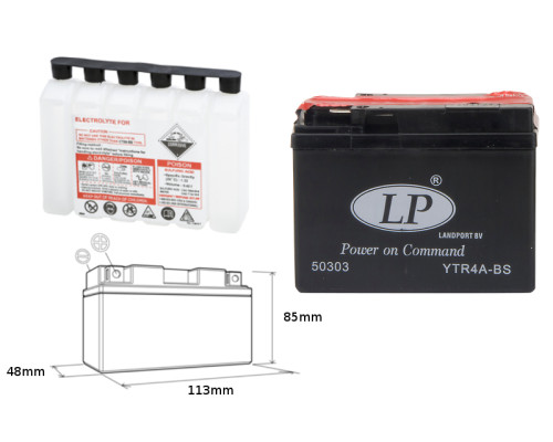 Батарея landport ytr4a-bs (ma ltr4a-bs) 12v 2.3ah 113x49x85 не обслуговується - електроліт окремо (6) ue2019/1148
