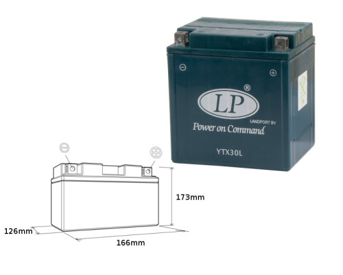 Акумулятор landport ytx30l (ms ltx30l) 12v 30ah 166x125x175 не обслуговується - залитий (2)