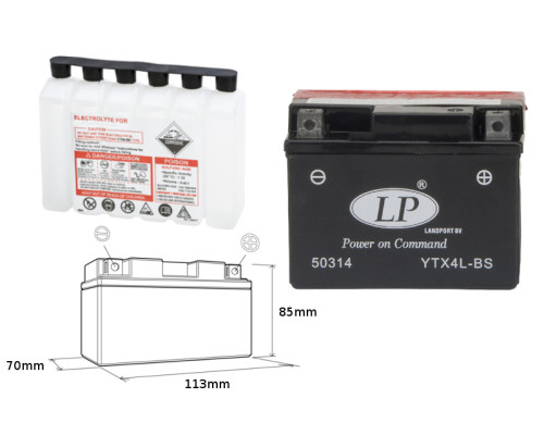 Батарея landport ytx4l-bs (ma ltx4l-bs) 12v 3ah 114x71x86 (yt4lbs) не обслуговується - електроліт окремо (8) ue2019/1148